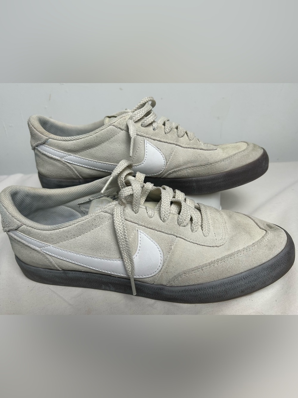 Nike Men’s Low-Top Suede Sneakers in Off-White with White Swoosh 11